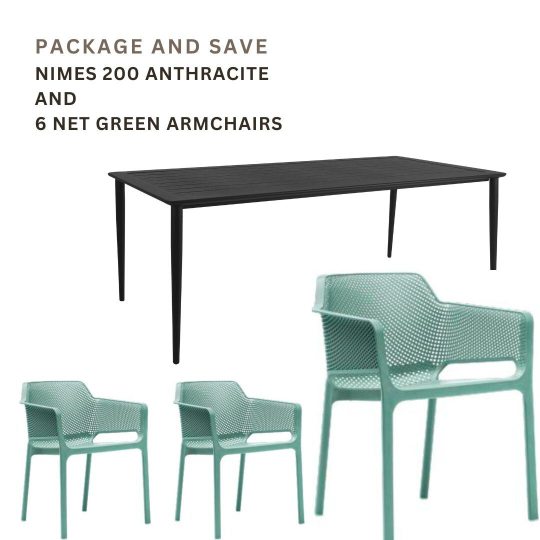 Nimes 200 Anthracite and 6 Green Net Armchairs Product Image